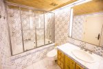 Master Bathroom - Shower Combo - European Hand Painted Tile, Wooden Cabinets and Ceiling 
